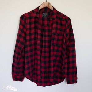 Red and Black Button-Up Flannel Blouse